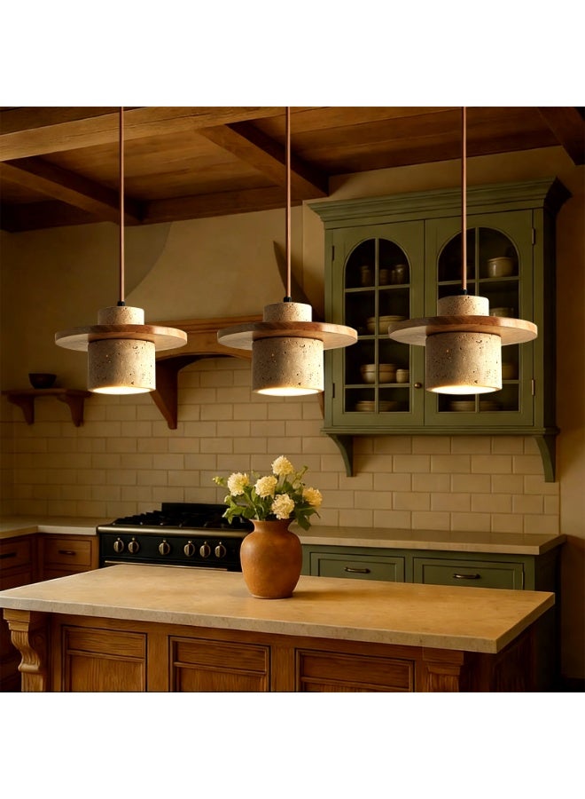 Ramadan Chandelier-Travertine Stone & Wood Pendant Light -Indoor Suspended Lighting For Ceiling Fully Adjustable Height, E27 Base, Natural Texture for Dining Room/Bedroom/Living Room/Kitchen Island - Image 5